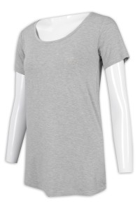 T945 custom women's large collar T-shirt long section flower gray T-shirt manufacturer